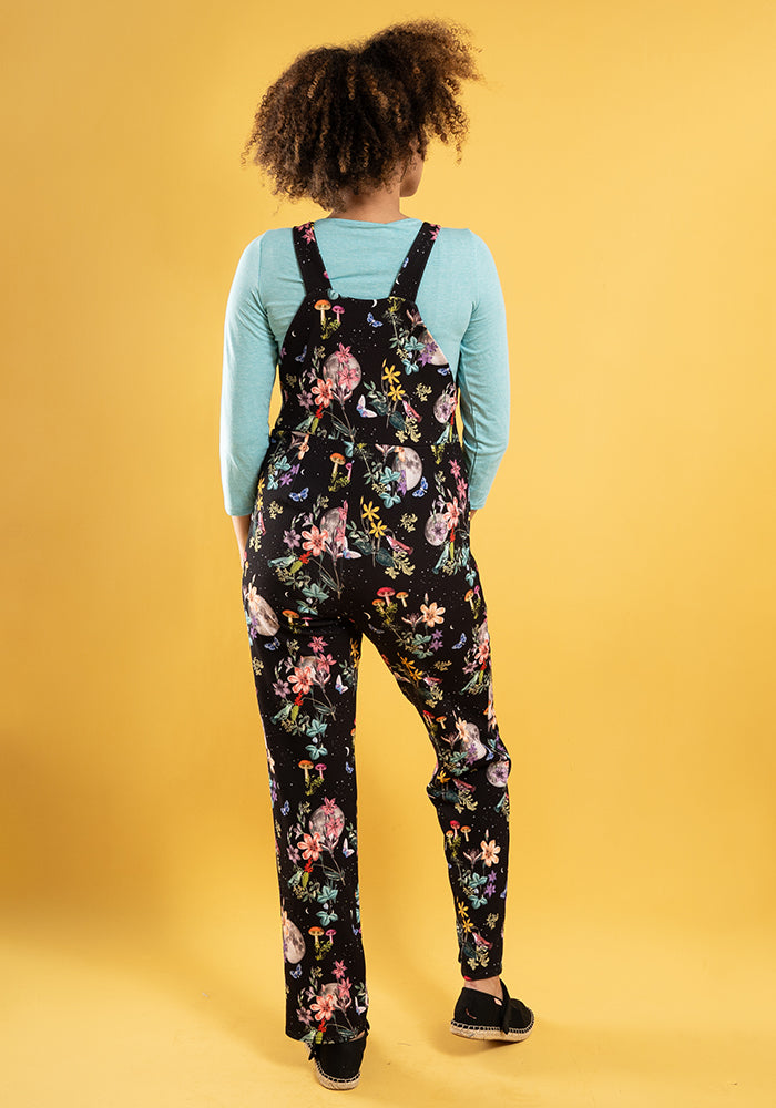 Eighth angle of Jordan Black Botanical Moon Print Dungaree