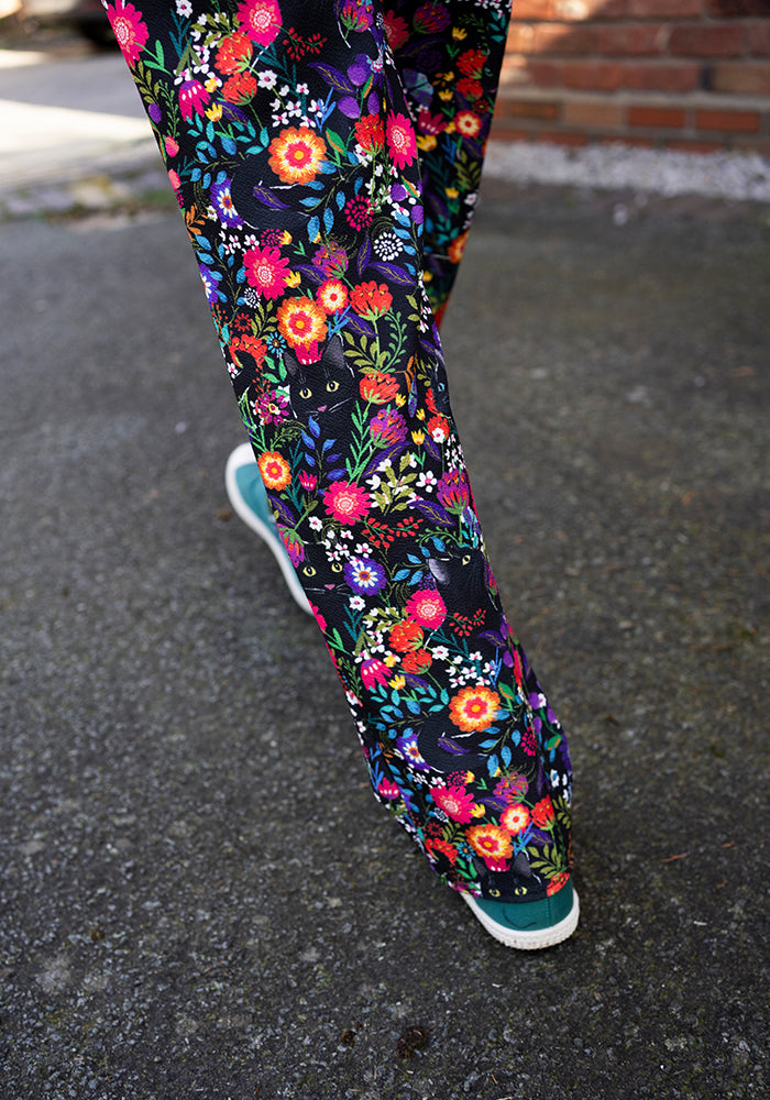 Sixth angle of Jordan Hidden Cat Print Textured Crepe Dungaree