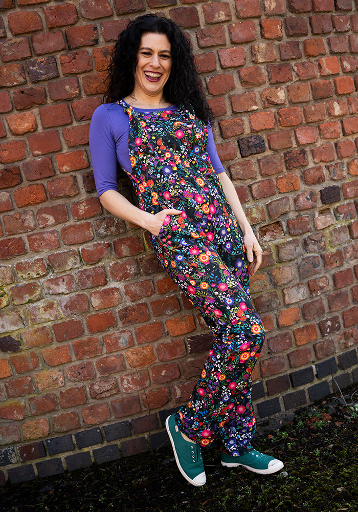 Seventh angle of Jordan Hidden Cat Print Textured Crepe Dungaree