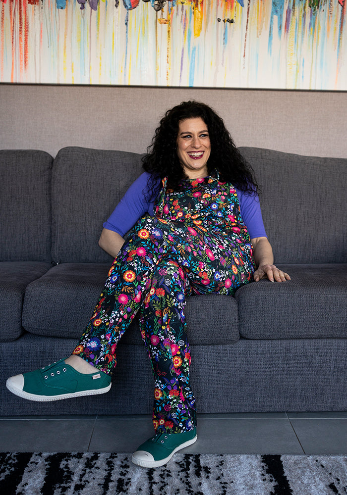 Fourth angle of Jordan Hidden Cat Print Textured Crepe Dungaree