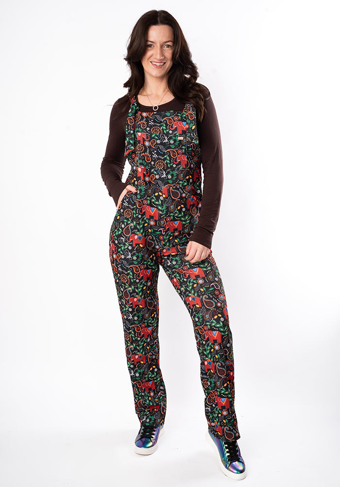 Front view of Jordan Elephant Paisley Print Dungaree