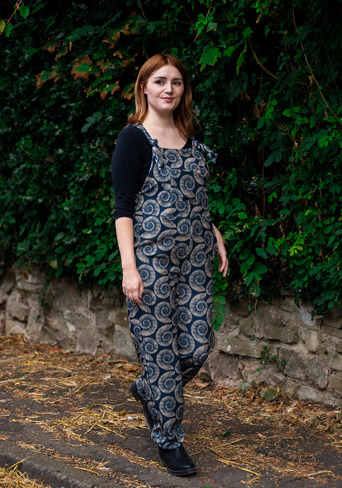 Second angle of Jordan Fossil Print Textured Crepe Dungaree