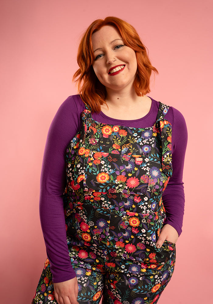 Twelfth angle of Jordan Hidden Cat Print Textured Crepe Dungaree