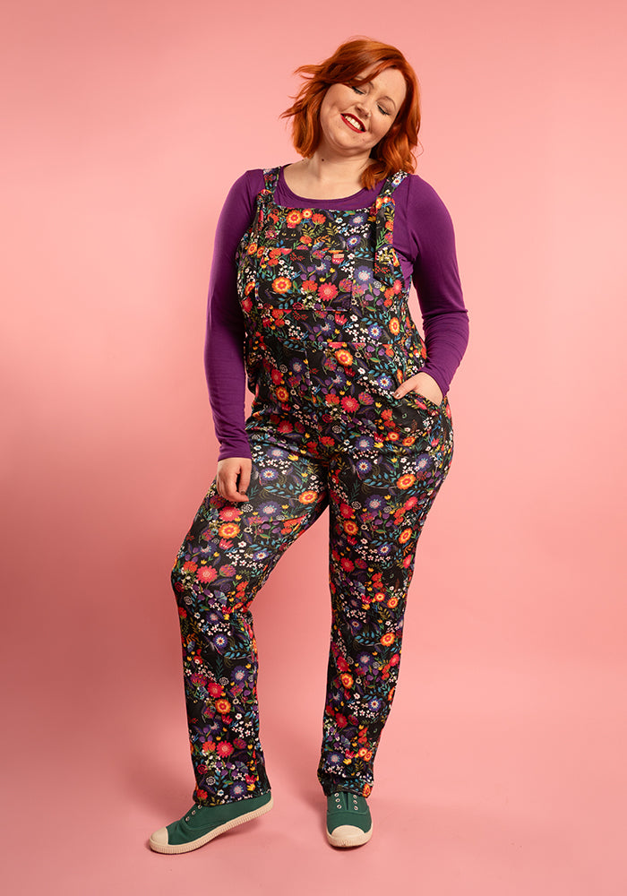 Thirteenth angle of Jordan Hidden Cat Print Textured Crepe Dungaree