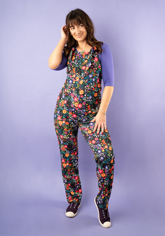 Eighth angle of Jordan Hidden Cat Print Textured Crepe Dungaree