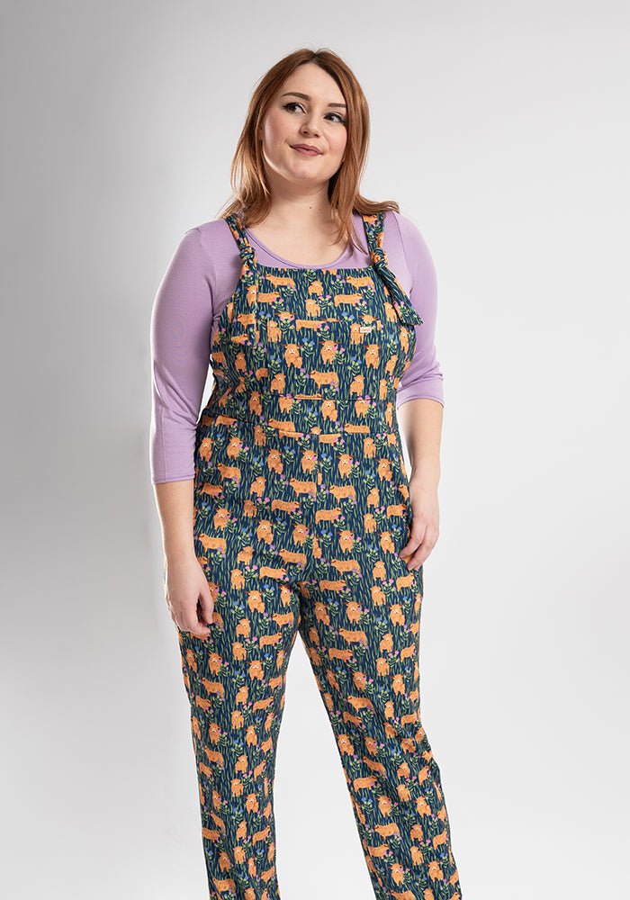 Fifth angle of Jordan Highland Cow Print Textured Crepe Dungaree
