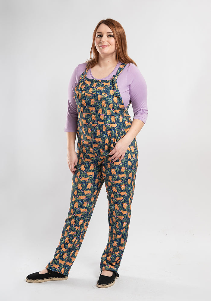 Fourth angle of Jordan Highland Cow Print Textured Crepe Dungaree