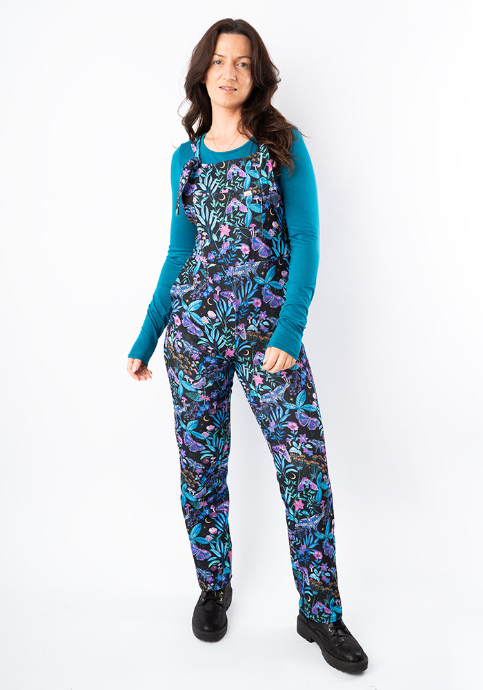 Front view of Jordan Mystical Moth Print Full Length Dungaree
