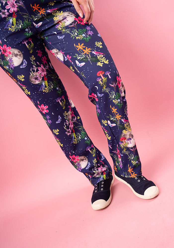 Fourth angle of Jordan Purple Botanical Moon Print Dungaree
