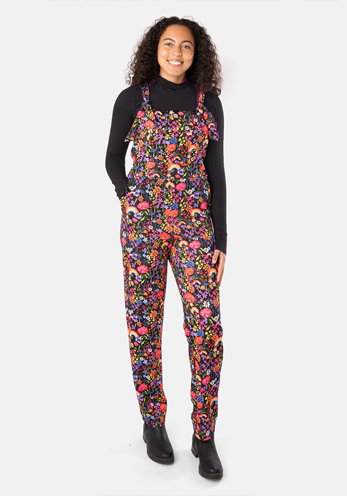 Third angle of Jordan Garden Rainbow Print Textured Crepe Dungaree