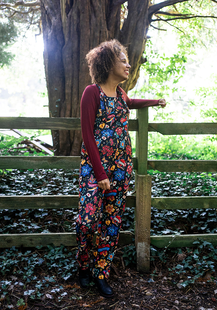 Fourth angle of Jordan Tattoo Print Dungaree