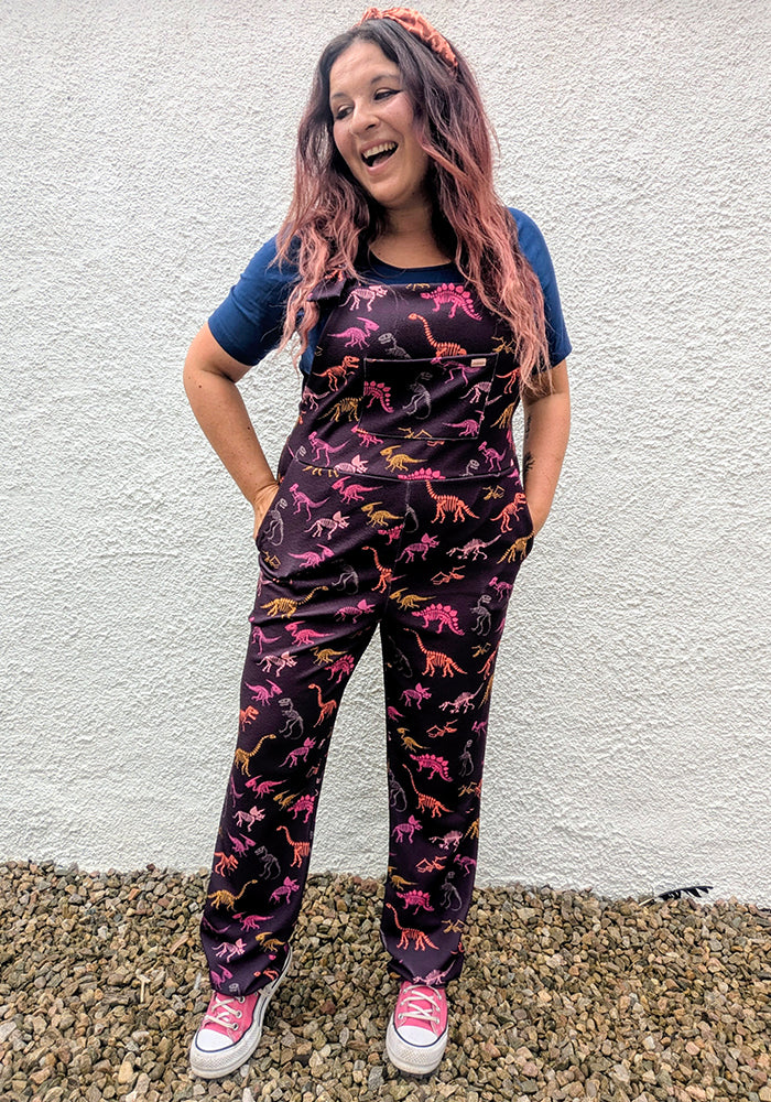 Jordan Wine Skeleton Dinosaur Print Dungaree