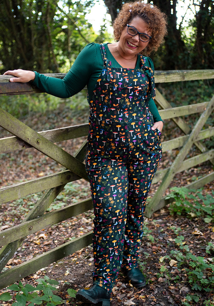 Front view of Jordan Botanical Mushroom Print Dungaree