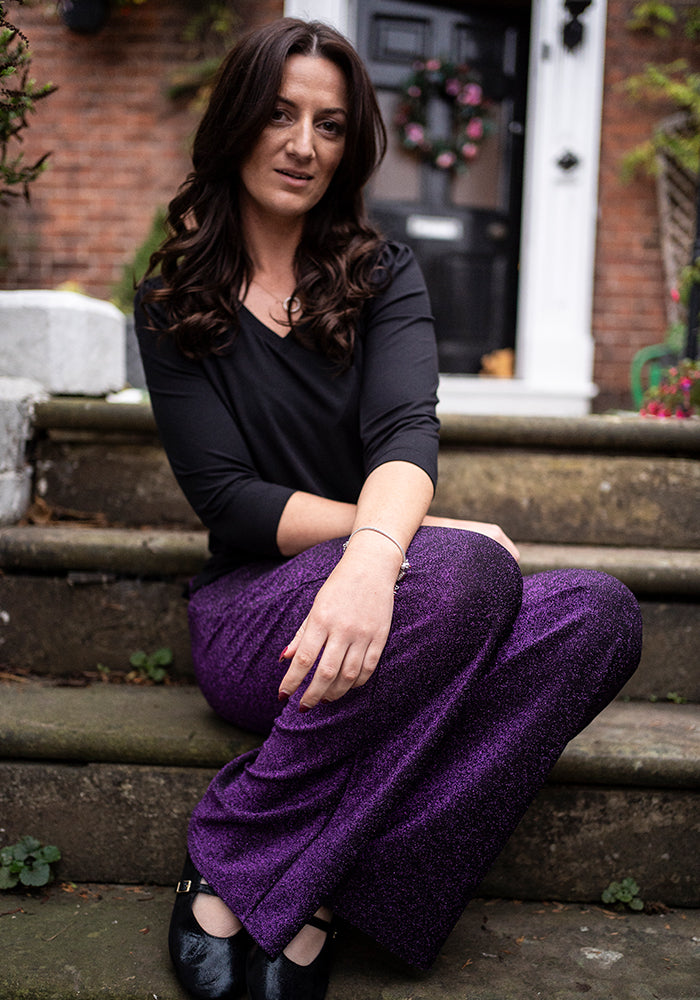 Eighth angle of Josey Black &amp; Purple Full Leg Trousers