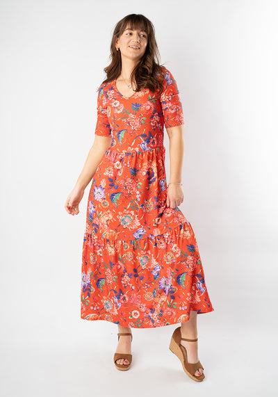Joss Large Paisley Floral Print Tiered Hem Midaxi Dress