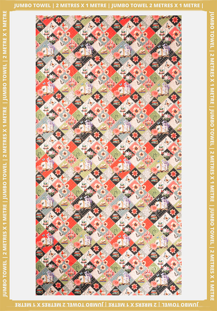 Front view of Journals Print Jumbo Bath Sheet
