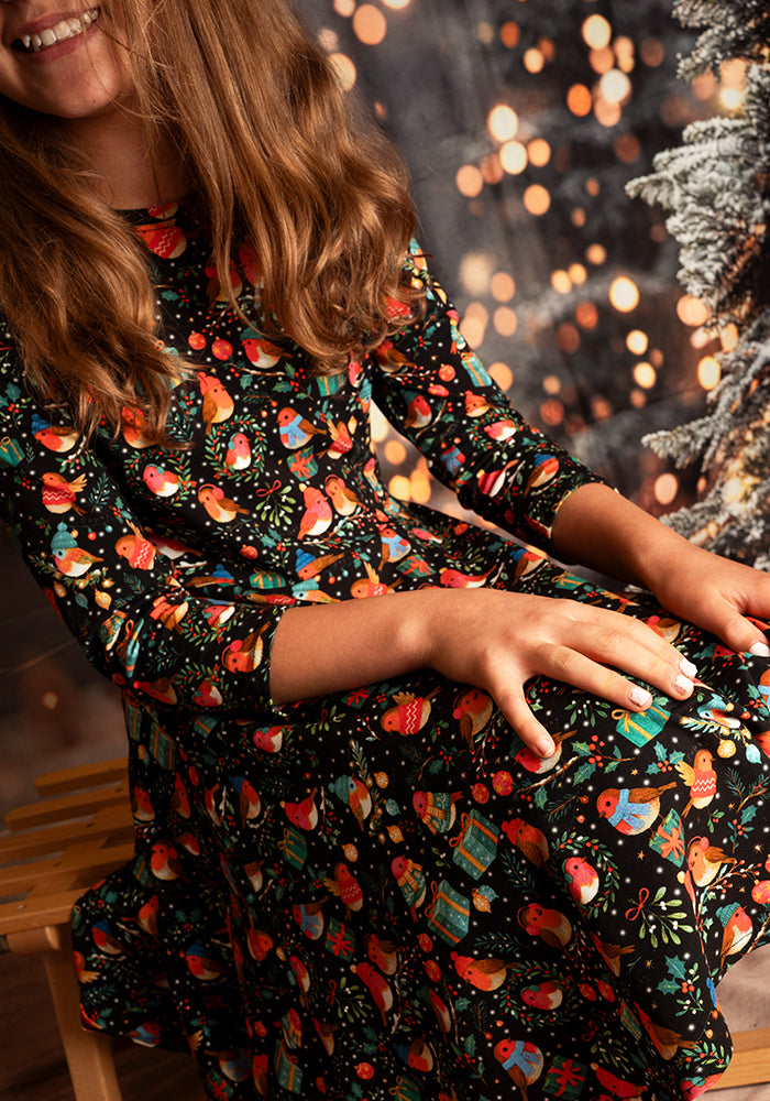 Children's Robins Print Cotton Dress (Jove)