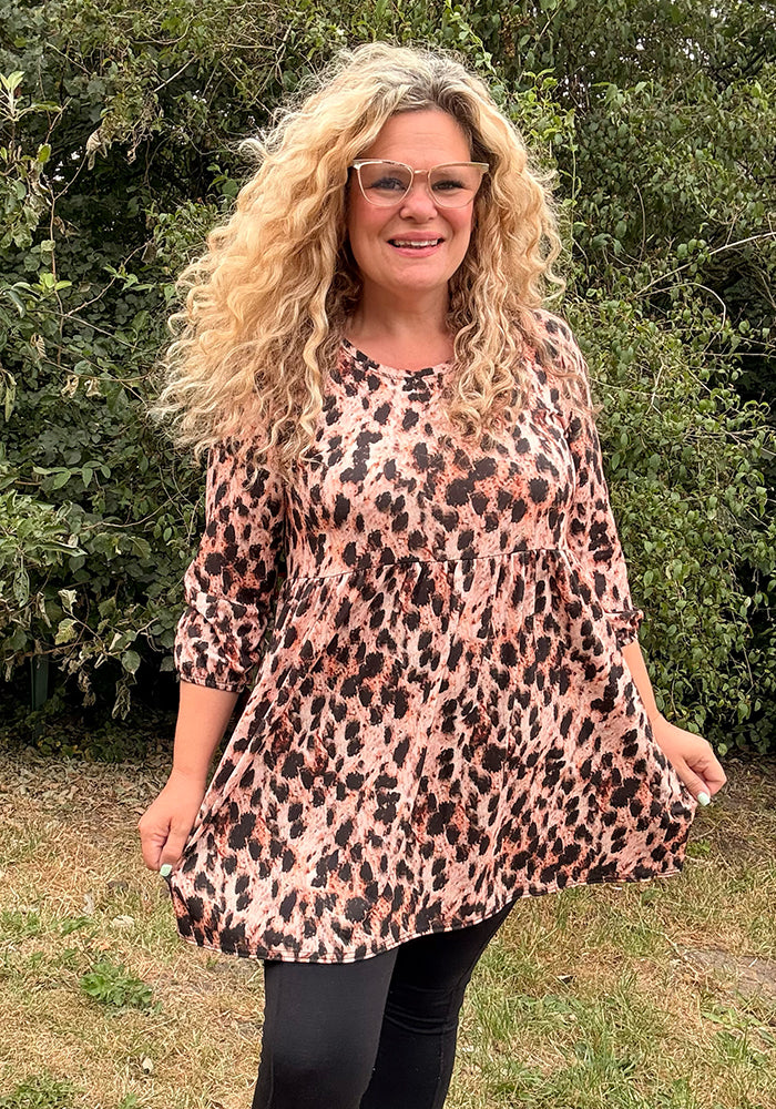 Joya Brown Animal Print Empire Line Tunic