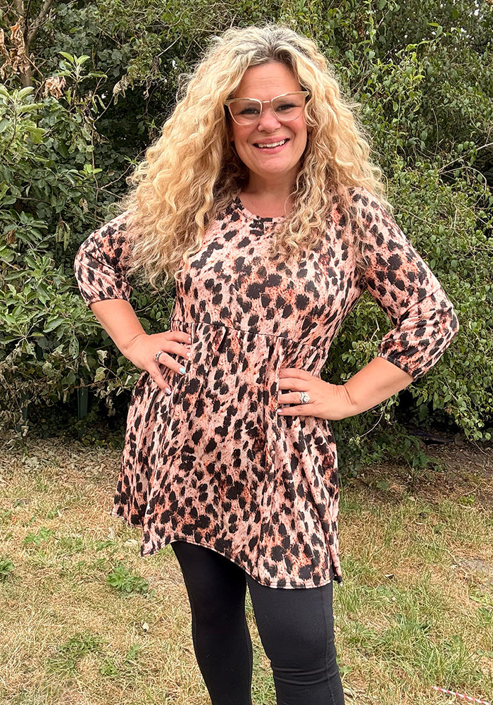 Joya Brown Animal Print Empire Line Tunic