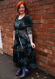 ** PRE ORDER ** Jozette Patchwork Paisley Printed Velour Midaxi Dress ** PRE ORDER **