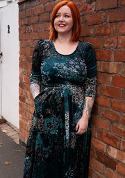 ** PRE ORDER ** Jozette Patchwork Paisley Printed Velour Midaxi Dress ** PRE ORDER **