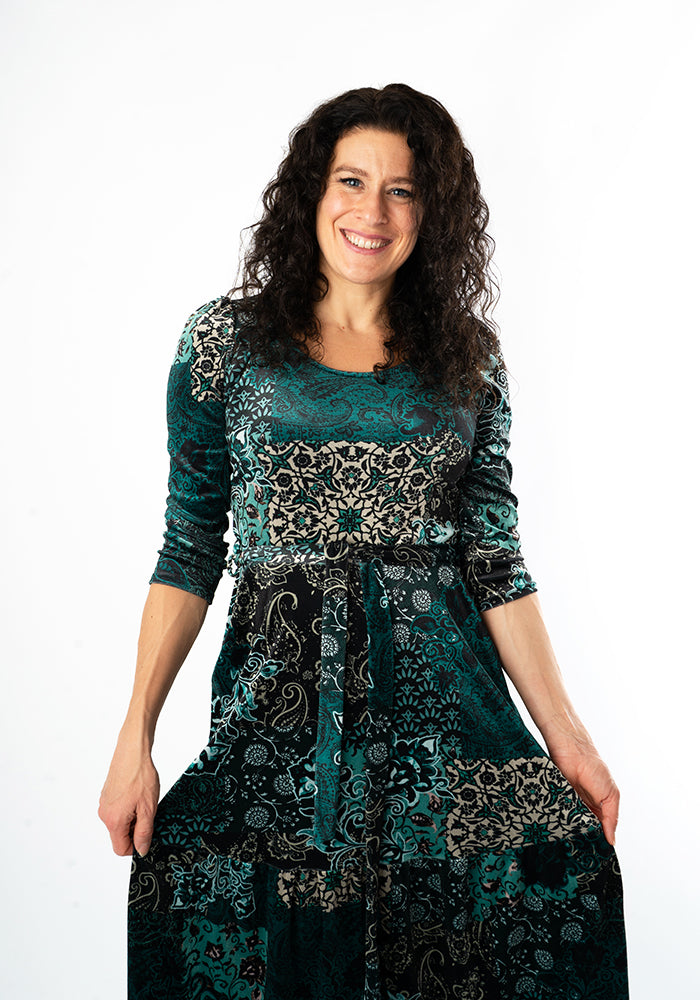 ** PRE ORDER ** Jozette Patchwork Paisley Printed Velour Midaxi Dress ** PRE ORDER **