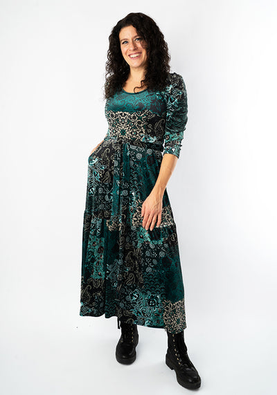 ** PRE ORDER ** Jozette Patchwork Paisley Printed Velour Midaxi Dress ** PRE ORDER **