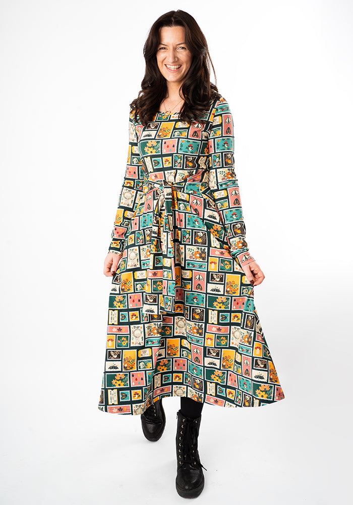 Third angle of Jude Stamps Print Cotton Midi Dress