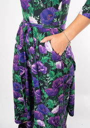 Judy Purple Poppy Print Midi Dress
