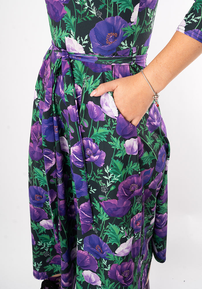 Judy Purple Poppy Print Midi Dress