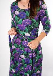 Judy Purple Poppy Print Midi Dress