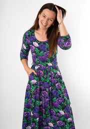 Judy Purple Poppy Print Midi Dress