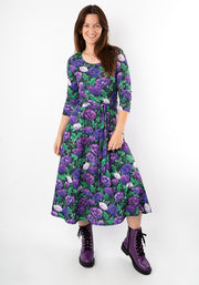 Judy Purple Poppy Print Midi Dress