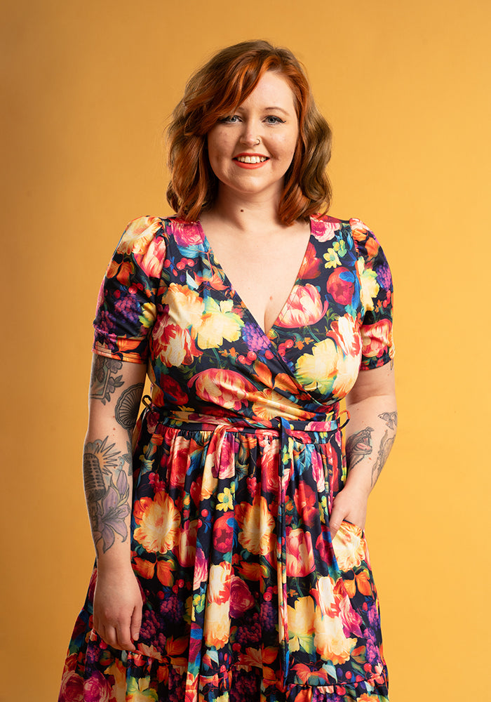 Jules Bright Blurred Floral Print Tiered Hem Midaxi Dress