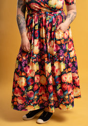 Jules Bright Blurred Floral Print Tiered Hem Midaxi Dress