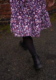 Julia Plum Floral Print Tiered Hem Dress