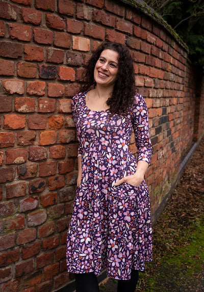 Julia Plum Floral Print Tiered Hem Dress