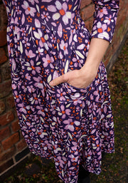 Julia Plum Floral Print Tiered Hem Dress