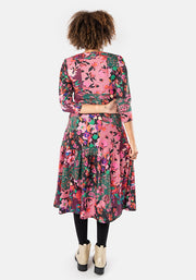 Julianna Autumn Patchwork Print Tiered Hem Midi Dress