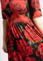 Julietta Red Rose Print Midi Dress