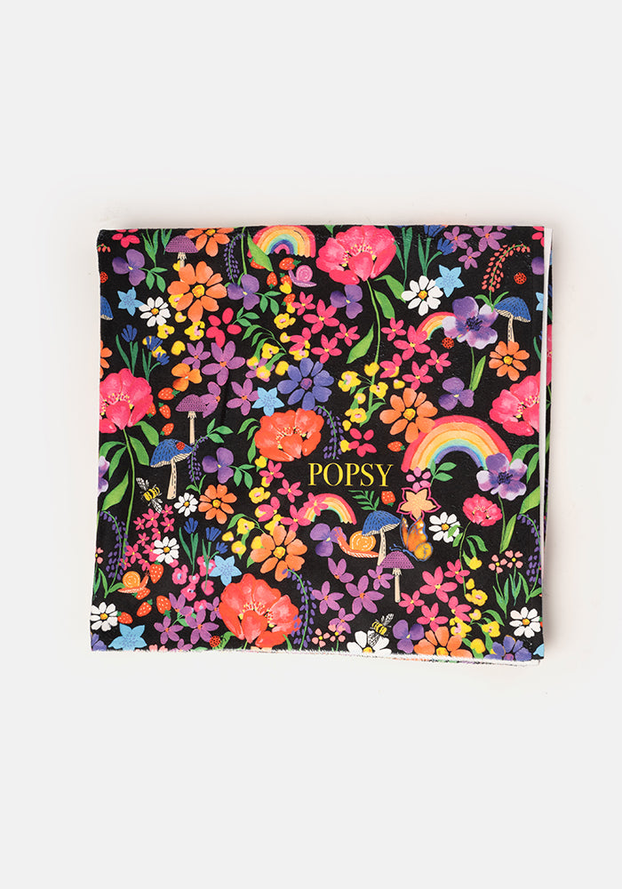 Third angle of Garden Rainbow Print Black Jumbo Bath Sheet