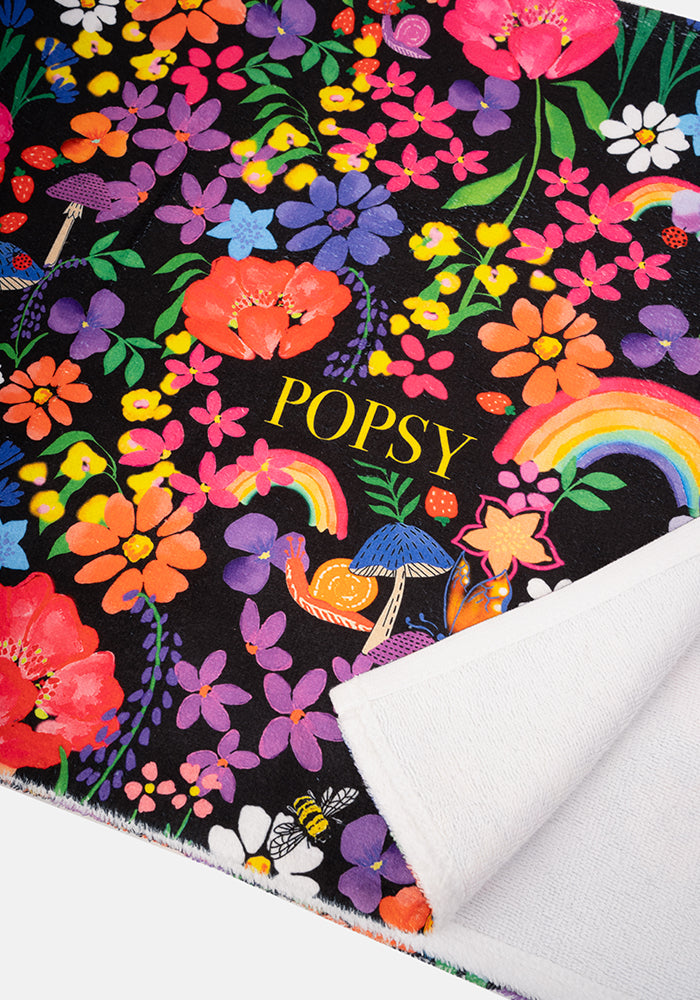 Second angle of Garden Rainbow Print Black Jumbo Bath Sheet