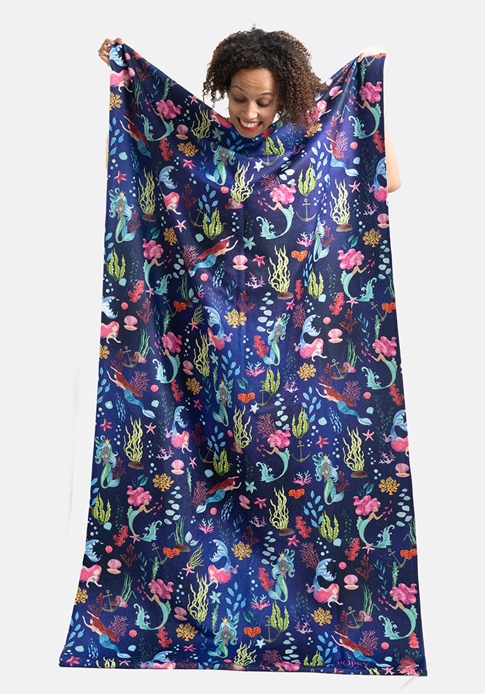 Second angle of Navy Mermaid Print Jumbo Bath Sheet