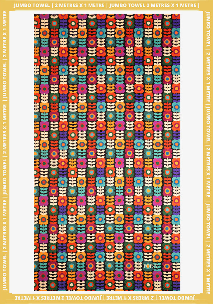 Front view of Retro Flower Print Jumbo Bath Sheet