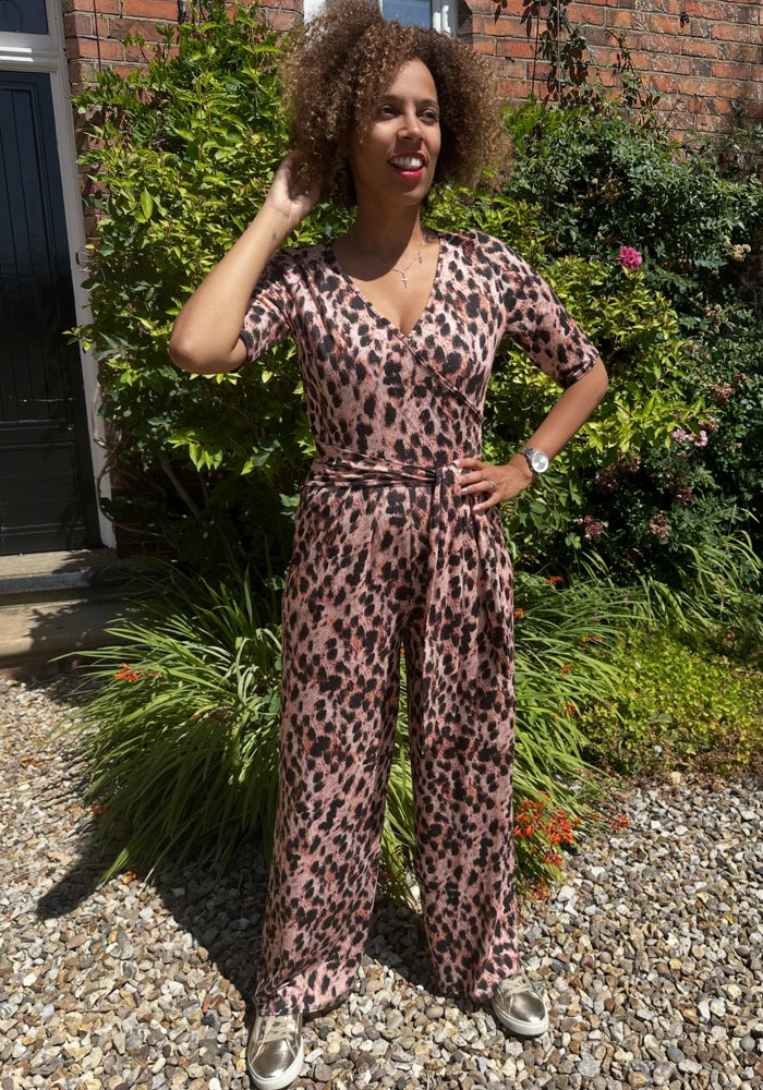 Bessy Brown Animal Print Full Leg Jumpsuit