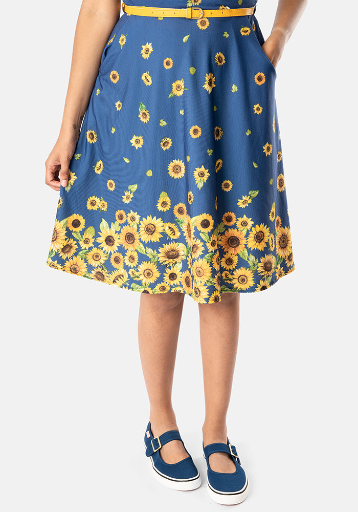 June Sunflower Border Print Dress