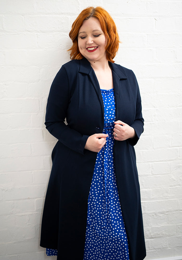 Seventh angle of Kittie Blue &amp; White Polka Dot Print Jersey Midi Dress