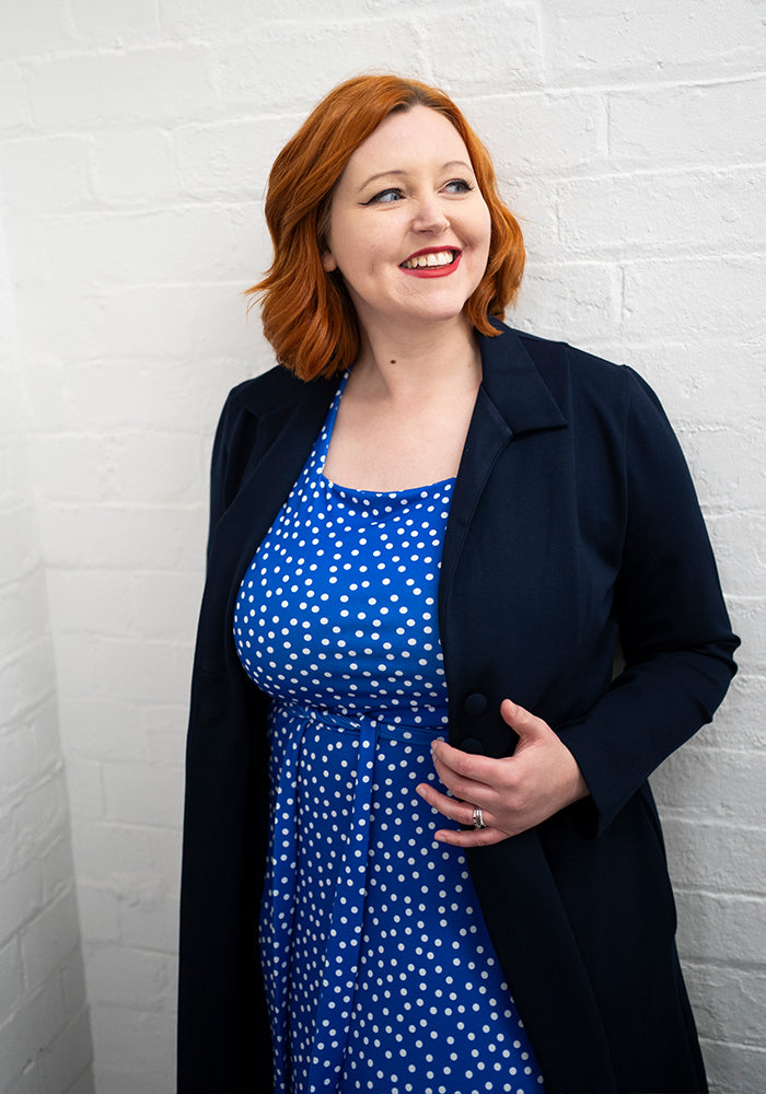 Tenth angle of Kittie Blue &amp; White Polka Dot Print Jersey Midi Dress