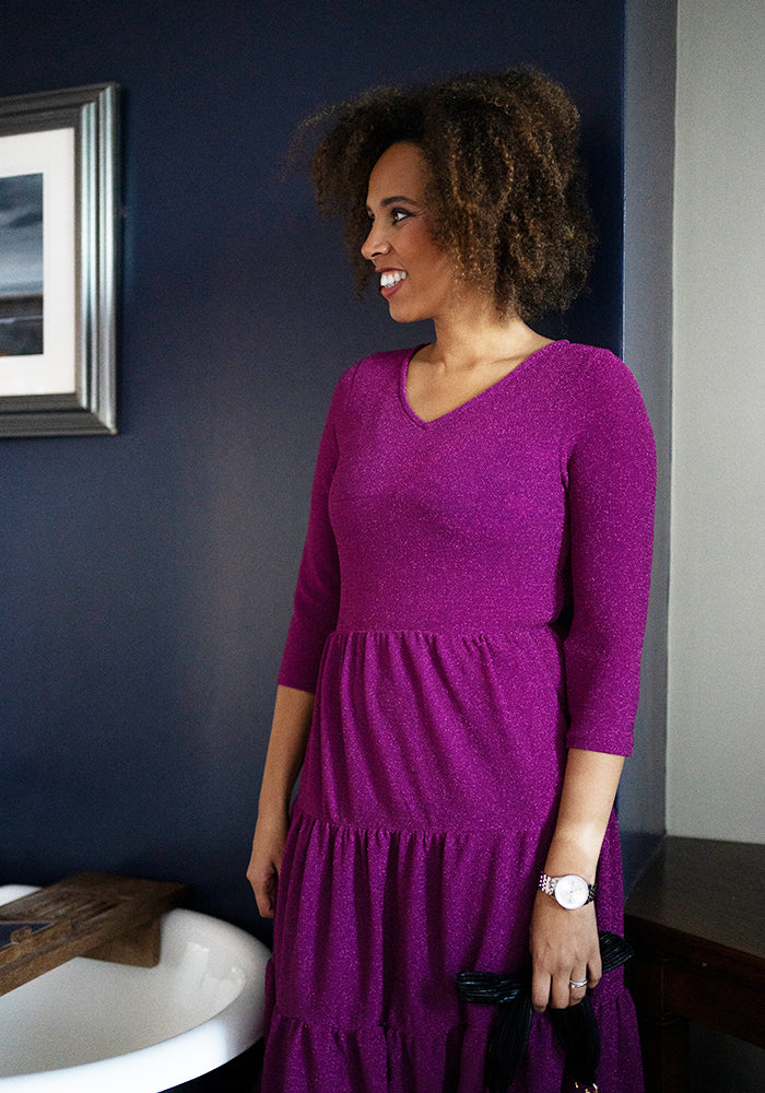 Kya Pink Sparkle Tiered Hem Dress