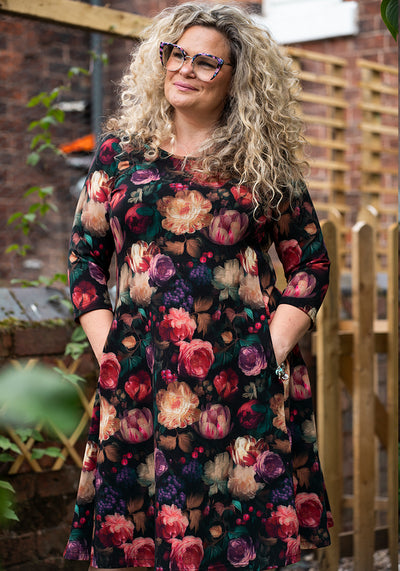 Elodie Blurred Floral Print Cotton Trapeze Dress